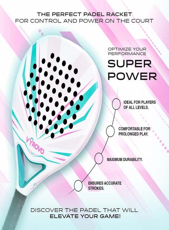 Vyrovo Carbon Halo EVA Soft Core Round Shape Padel Racket (38MM) | Featuring a Carbon Fiber | Perfect Balanced for Comfort & Power | Head Precision for Starters & Intermediate Players (White) - Image 2