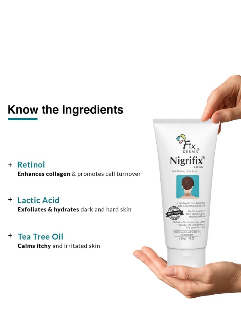 Fixderma Nigrifix Cream for Acanthosis Nigricans with Lactic Acid | Dermatologist Tested Retinol Cream | For Dark Body Parts like Neck, Ankles, Knuckles, Armpits, Thighs & Elbows | Exfoliant - 50g - Image 3
