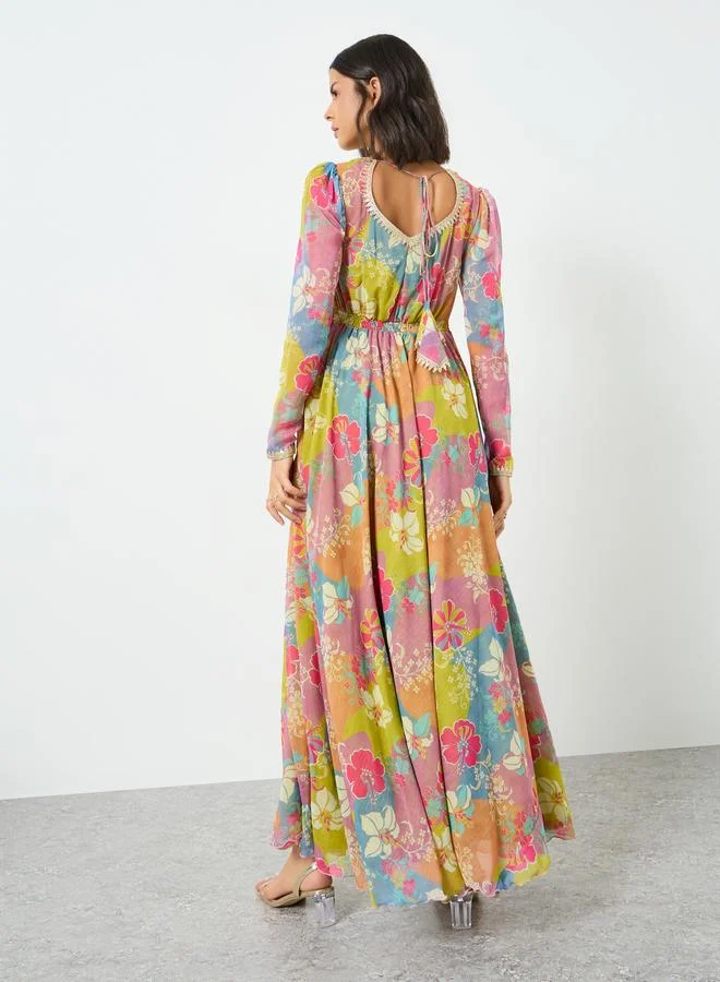 Styli  Yellow Sweetheart Neck Floral Maxi Dress for Women | Best Price UAE