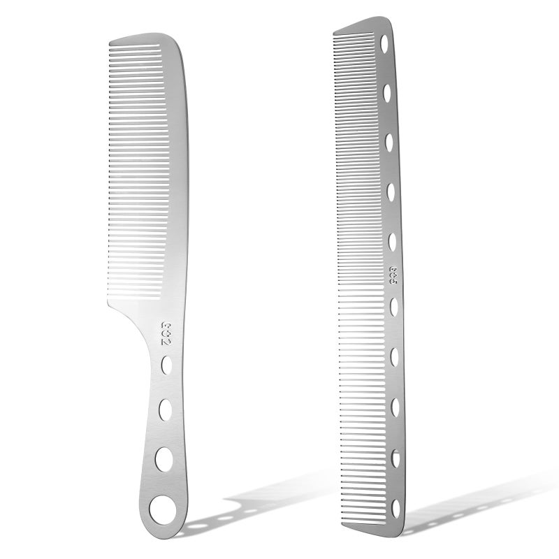 jaexest 2 Pieces Metal Comb, Combs for Men Silver Fine Tooth Comb Stainless Steel Barber Comb Anti Static Styling Comb Heat Resistant Detangler Comb Set Hair Cutting Comb - Image 1