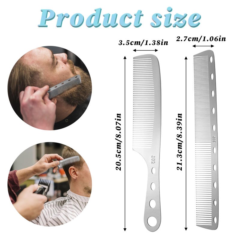 jaexest 2 Pieces Metal Comb, Combs for Men Silver Fine Tooth Comb Stainless Steel Barber Comb Anti Static Styling Comb Heat Resistant Detangler Comb Set Hair Cutting Comb - Image 2