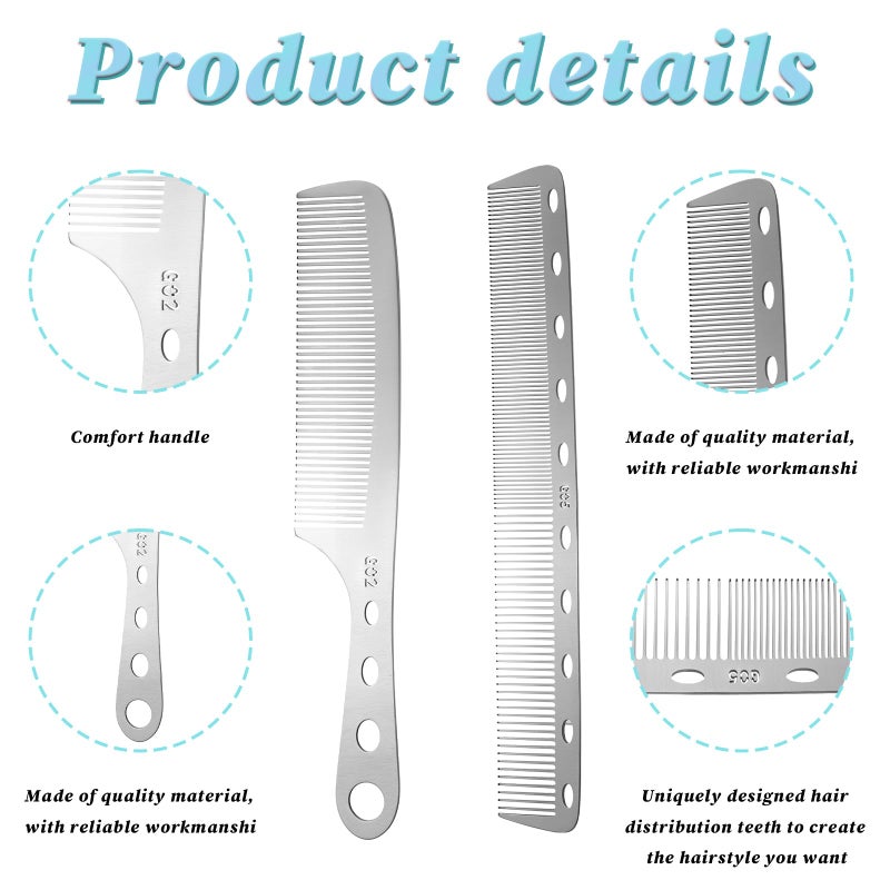 jaexest 2 Pieces Metal Comb, Combs for Men Silver Fine Tooth Comb Stainless Steel Barber Comb Anti Static Styling Comb Heat Resistant Detangler Comb Set Hair Cutting Comb - Image 3