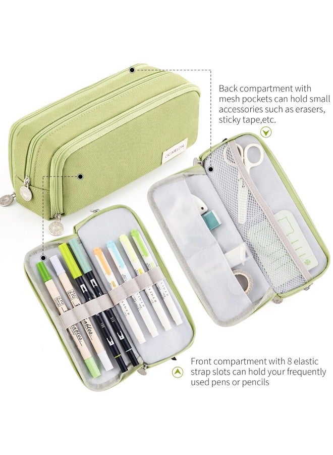 حقيبة أقلام كبيرة السعة تحتوي على 3 أقسام للمدرسة والمراهقين والبنات (أخضر) - Image 4