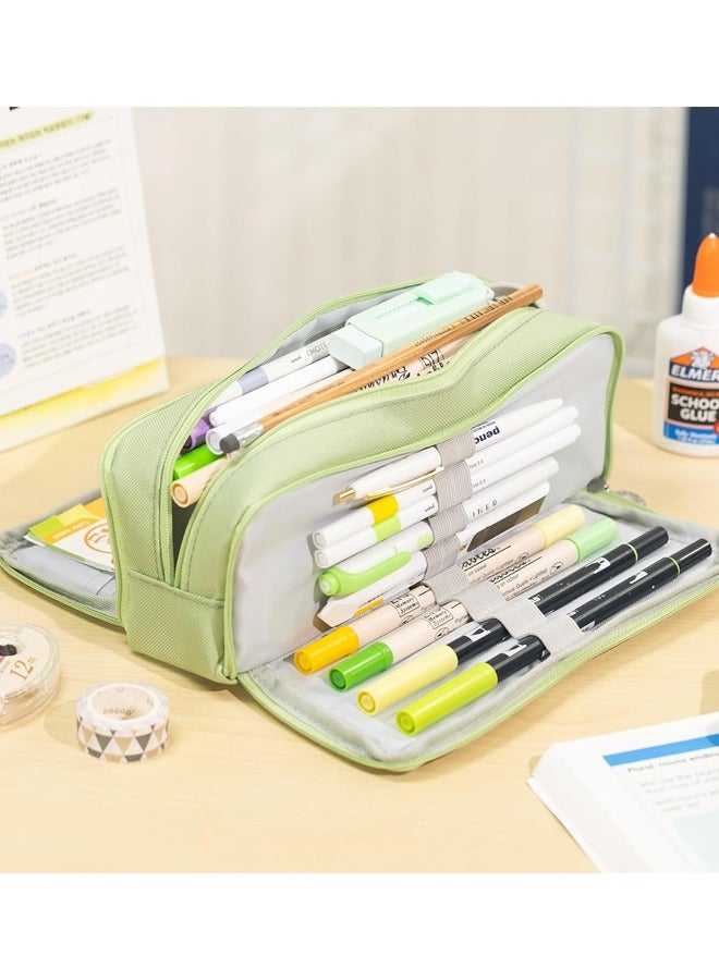 حقيبة أقلام كبيرة السعة تحتوي على 3 أقسام للمدرسة والمراهقين والبنات (أخضر) - Image 5