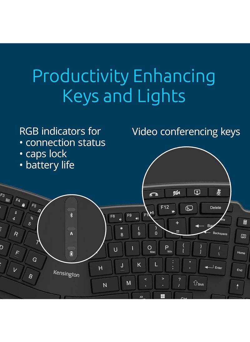 Kensington Pro Fit Ergo KB675 EQ, QWERTY, 2.4GHz Bluetooth, Wireless, Rechargeable TKL Keyboard, Compatible with Windows and macOS, Composed of 43% Post-Consumer Recycled Content  - Image 2