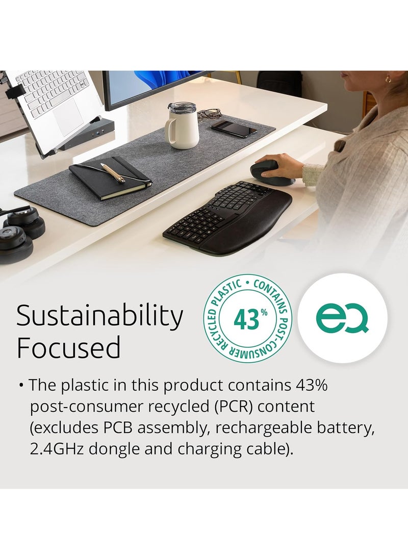 Kensington Pro Fit Ergo KB675 EQ, QWERTY, 2.4GHz Bluetooth, Wireless, Rechargeable TKL Keyboard, Compatible with Windows and macOS, Composed of 43% Post-Consumer Recycled Content  - Image 3