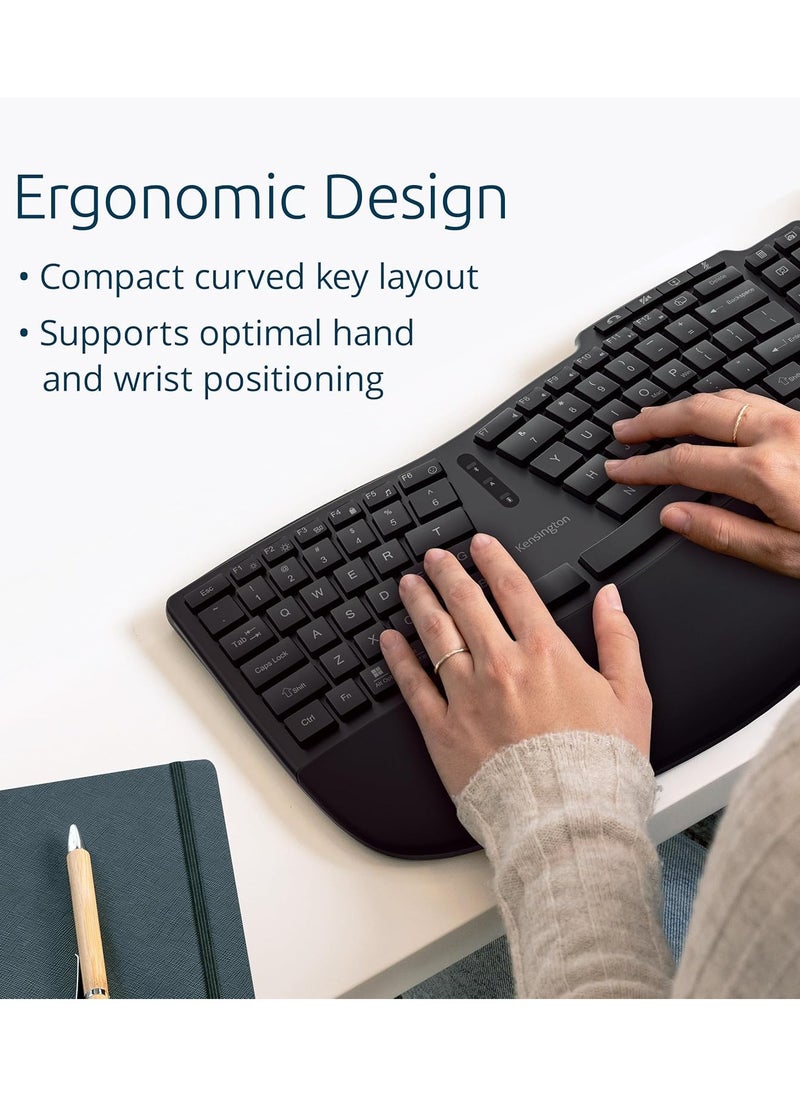 Kensington Pro Fit Ergo KB675 EQ, QWERTY, 2.4GHz Bluetooth, Wireless, Rechargeable TKL Keyboard, Compatible with Windows and macOS, Composed of 43% Post-Consumer Recycled Content  - Image 5