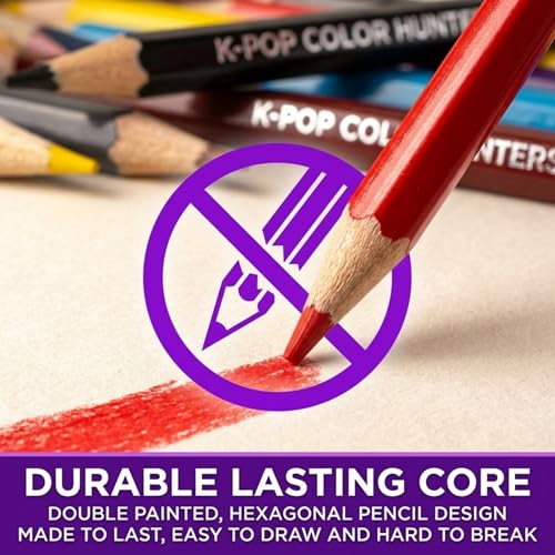 Pun Labs KPop Color Hunters Colored Pencil Set - 12 Pencils with Clever Foil-Stamped Names, KPop Demon Hunters-Inspired, Soft Core Pencils for Coloring Books, Drawing, Ideal Gift for Kpop Hunter Fans - Image 3