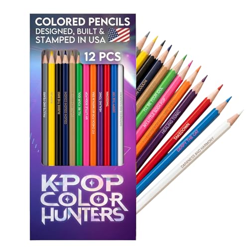 Pun Labs KPop Color Hunters Colored Pencil Set - 12 Pencils with Clever Foil-Stamped Names, KPop Demon Hunters-Inspired, Soft Core Pencils for Coloring Books, Drawing, Ideal Gift for Kpop Hunter Fans - Image 1