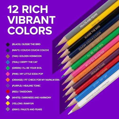 Pun Labs KPop Color Hunters Colored Pencil Set - 12 Pencils with Clever Foil-Stamped Names, KPop Demon Hunters-Inspired, Soft Core Pencils for Coloring Books, Drawing, Ideal Gift for Kpop Hunter Fans - Image 2
