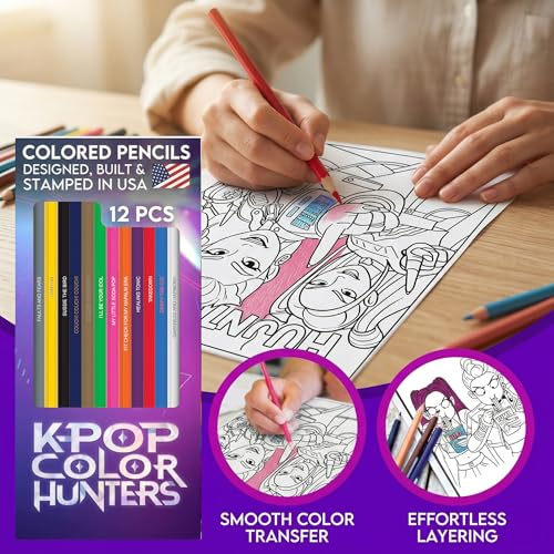 Pun Labs KPop Color Hunters Colored Pencil Set - 12 Pencils with Clever Foil-Stamped Names, KPop Demon Hunters-Inspired, Soft Core Pencils for Coloring Books, Drawing, Ideal Gift for Kpop Hunter Fans - Image 5