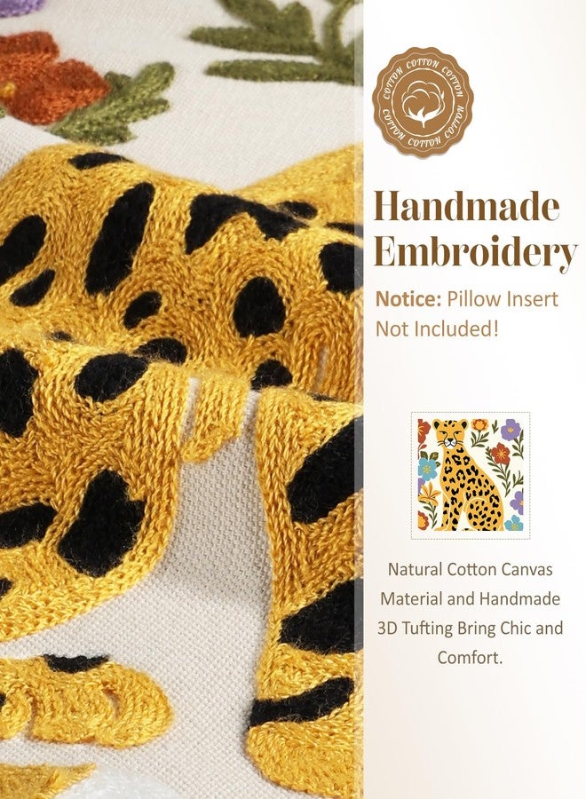 Kokaaee Embroidered Throw Pillow Cover 18x18 Inch - Spring Summer Boho Decorative Animal Pillow Covers with Zipper for Couch Sofa Bedroom Living Room Cushion Pillowcase, Leopard Floral - Image 2