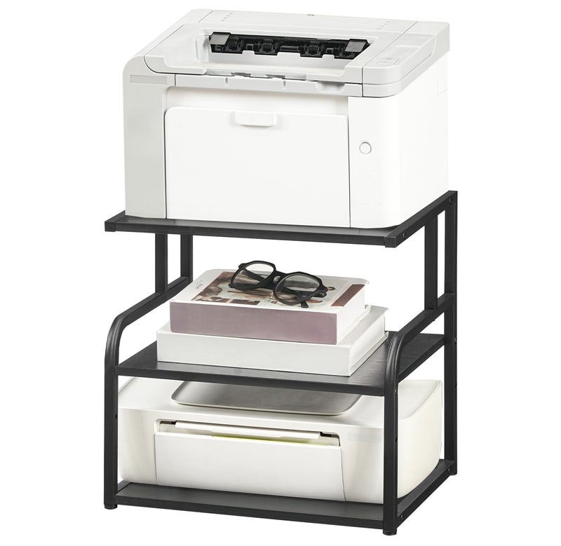 HOOBRO Printer Stand, 3-Tier Desktop Printer Table, Under Desk Printer Storage Office Organizer, Storage Rack with Adjustable Shelf, for Home Office, Kitchen, Living Room, Black BB06PS01 - Image 2