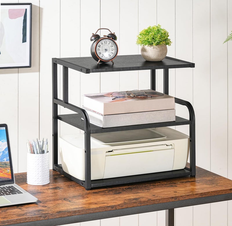 HOOBRO Printer Stand, 3-Tier Desktop Printer Table, Under Desk Printer Storage Office Organizer, Storage Rack with Adjustable Shelf, for Home Office, Kitchen, Living Room, Black BB06PS01 - Image 4