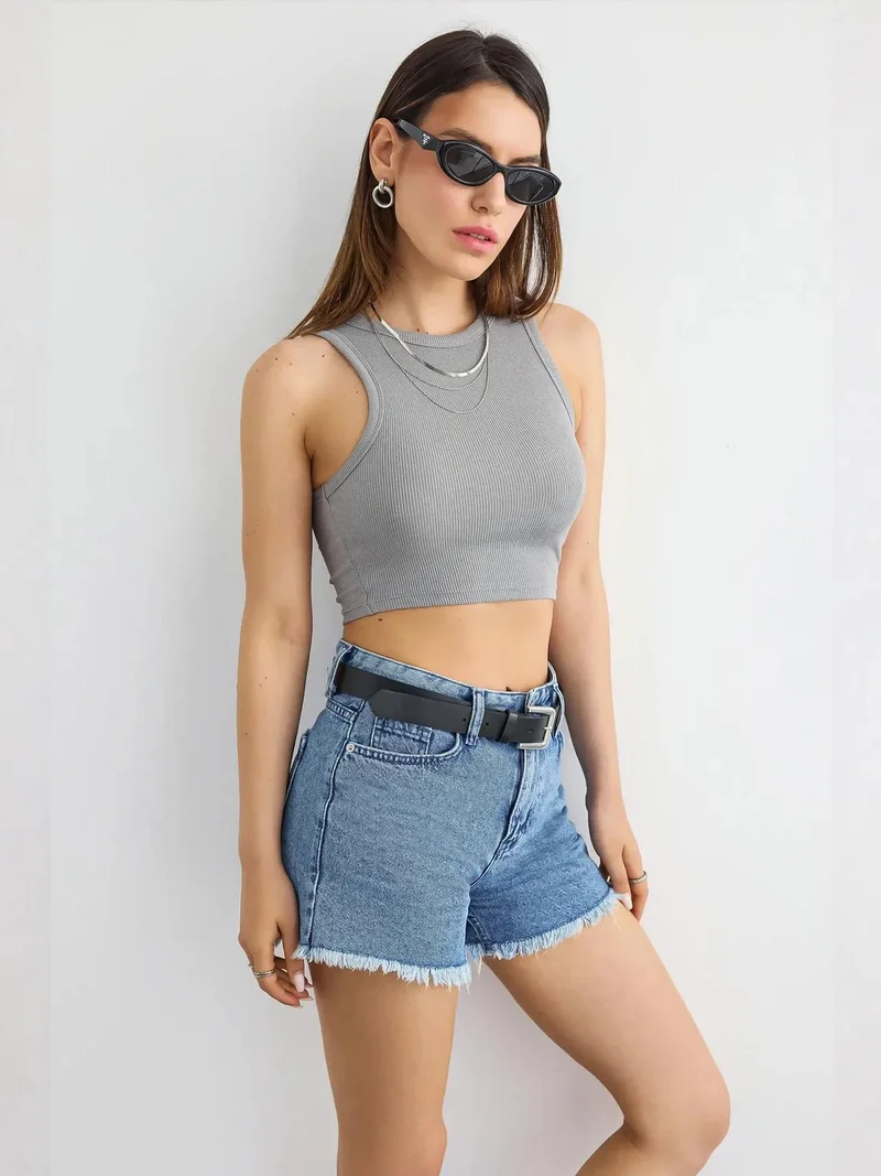 HICCUP Basic Woven Crew-Neck Tank Top