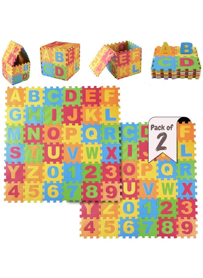 Dimple Kids Foam Play Mat (72 Pieces Total) 6.25 X 6.25 Inches Interlocking Alphabet And Numbers Floor Puzzle Colorful Eva Tiles Girls Boys Soft Reusable Easy To Clean (2 Pack Of 36)  - Image 1