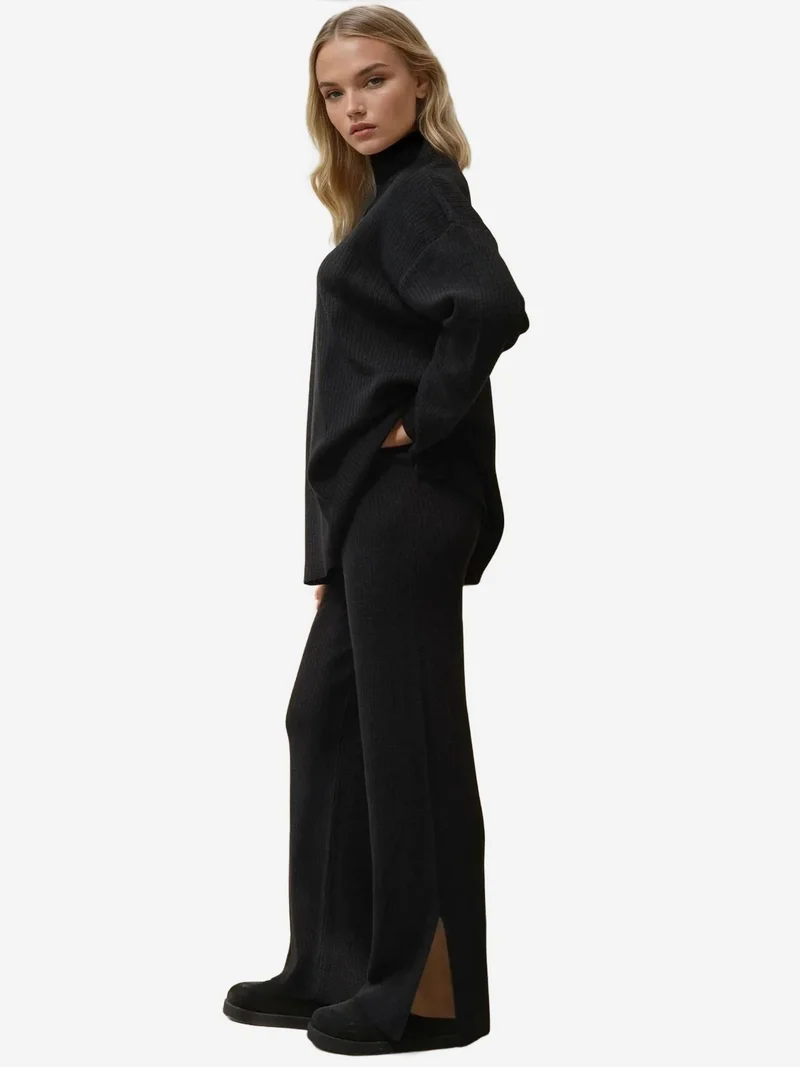Hiccup Black High Waist Knit Co-ord with Zipper Collar for Women | Best Price UAE