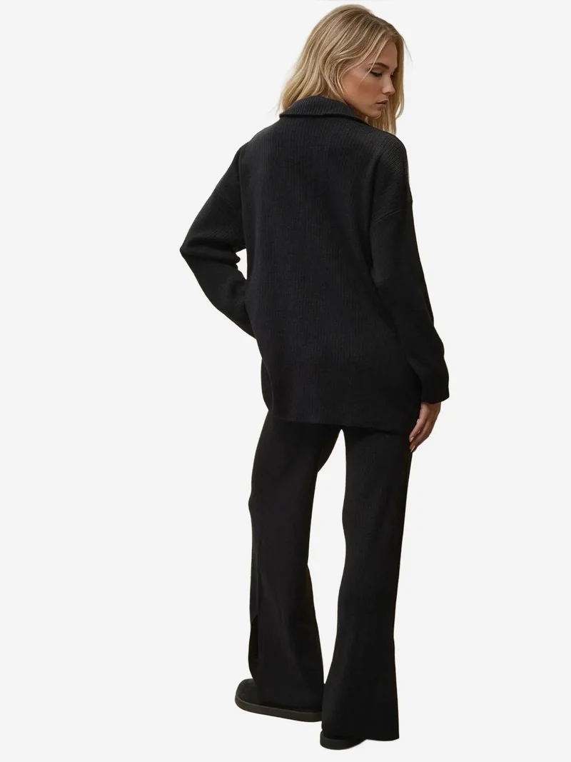 زوبعة طقم محبوك بخصر عالٍ وياقة بسحاب