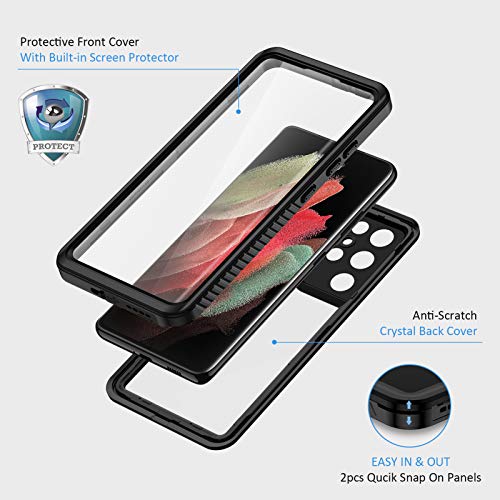 Lanhiem for Samsung Galaxy S21 Ultra Case, IP68 Waterproof Dustproof, Built-in Screen Protector, Rugged Full Body Shockproof Protective Phone Cover for Galaxy S21 Ultra 5G 6.8 Inch, Black - Image 3