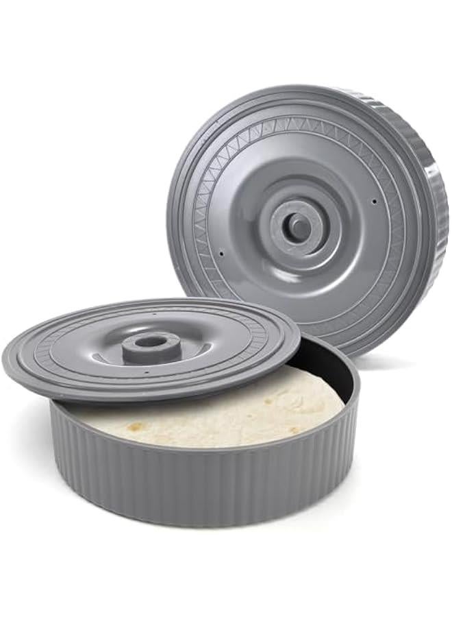 Arabest 2 Pack Tortilla Warmer, 8.5 x 2.5 Inch Tortilla Server with Lid, Taco Holder for Mexican Fiesta Party, Pancake Keeper Perfect for Keeping Tortillas, Waffles Warm, Microwave Safe, Gray - Image 1