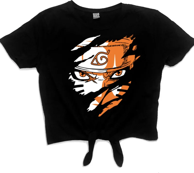 Rock&Roll Hardcore Naruto Short, Cutaway Tied Crop Top Women's T-Shirt