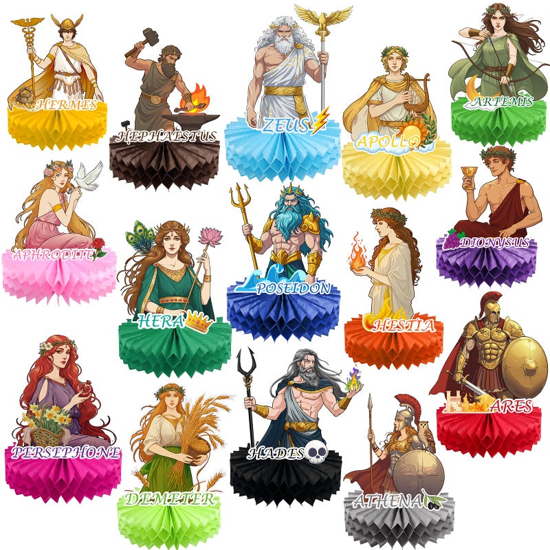 Htabiol Greek Mythology Honeycomb Centerpieces Table Decorations 15pcs Olympian Gods Honeycomb Centerpieces Htabiol Greek Mythology Decor Greek Gods Party Decorations Suit for Ancient Greece Party - Image 3