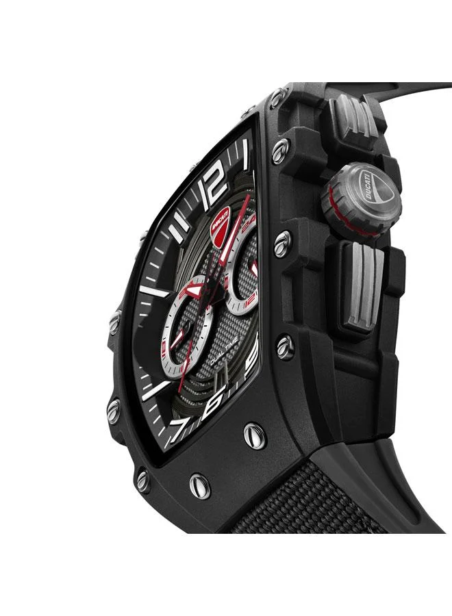 Ducati black DT013 Black Grey Dial Black Silicone-Nylon Strap Multifunction Watch - 44.5mm for Men | Best Price UAE