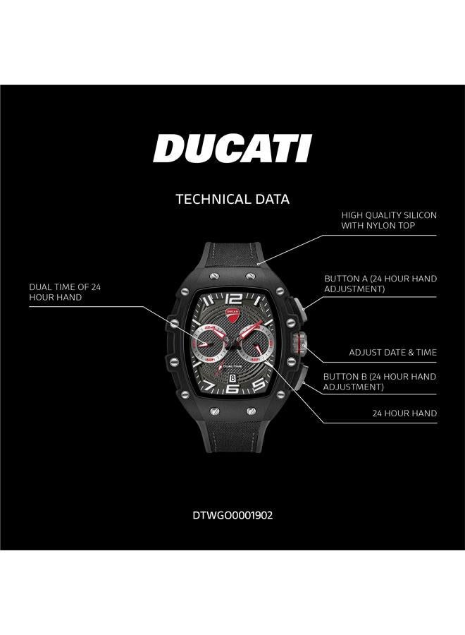 Ducati DT013 Black Grey Dial Black Silicone-Nylon Strap Multifunction Watch - 44.5mm - Image 5