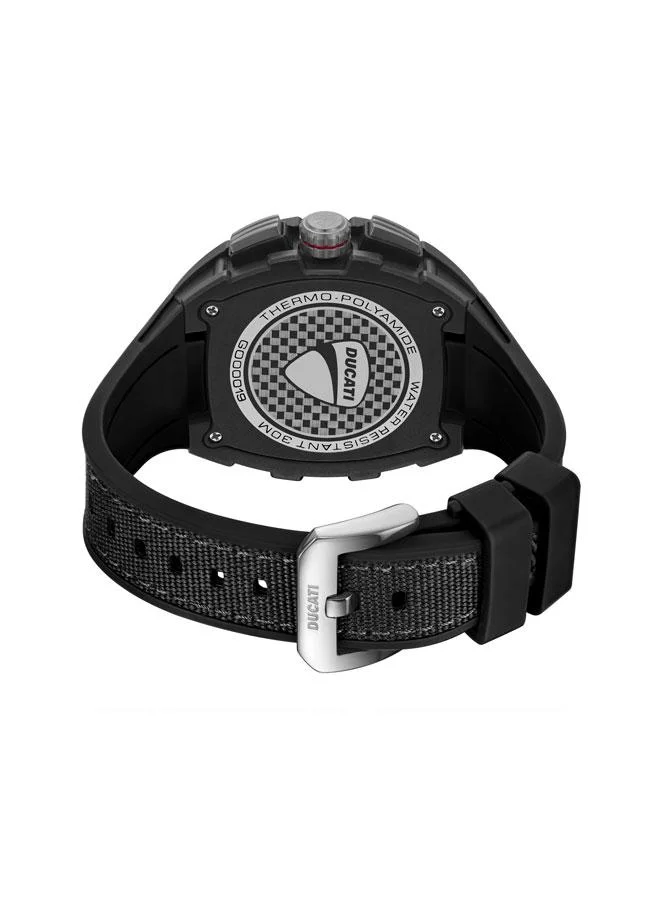 Ducati black DT013 Black Grey Dial Black Silicone-Nylon Strap Multifunction Watch - 44.5mm for Men | Best Price UAE