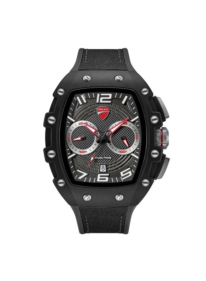 Ducati DT013 Black Grey Dial Black Silicone-Nylon Strap Multifunction Watch - 44.5mm