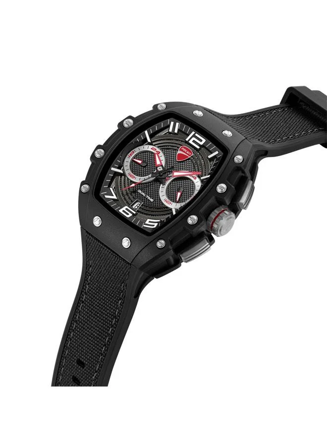 Ducati DT013 Black Grey Dial Black Silicone-Nylon Strap Multifunction Watch - 44.5mm