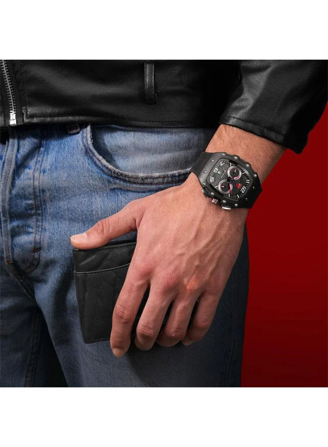 Ducati black DT013 Black Grey Dial Black Silicone-Nylon Strap Multifunction Watch - 44.5mm for Men | Best Price UAE