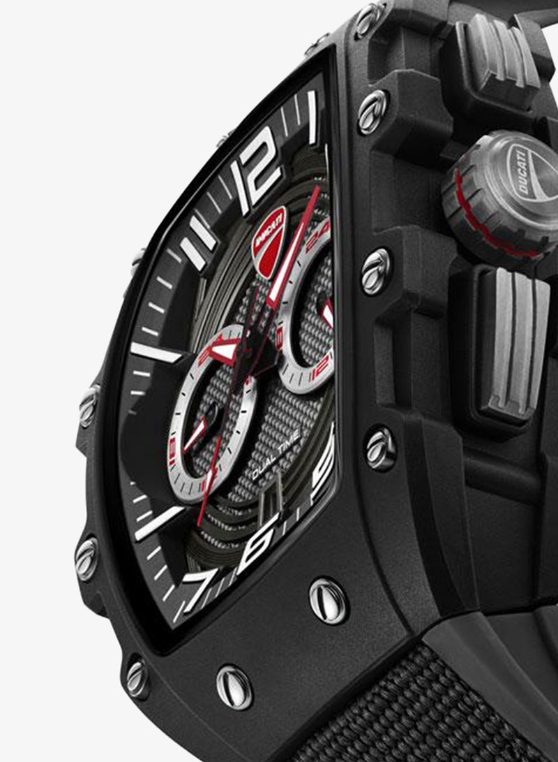 Ducati DT013 Black Grey Dial Black Silicone-Nylon Strap Multifunction Watch - 44.5mm - Image 4