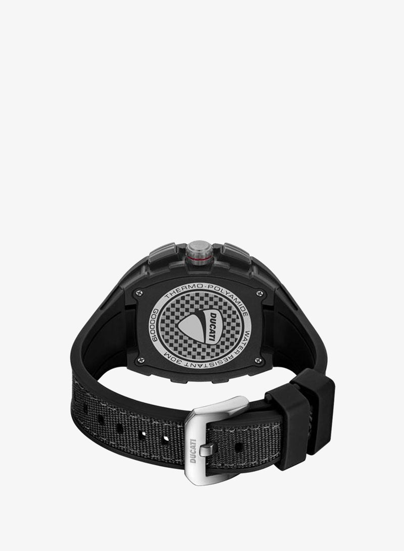 Ducati DT013 Black Grey Dial Black Silicone-Nylon Strap Multifunction Watch - 44.5mm - Image 3
