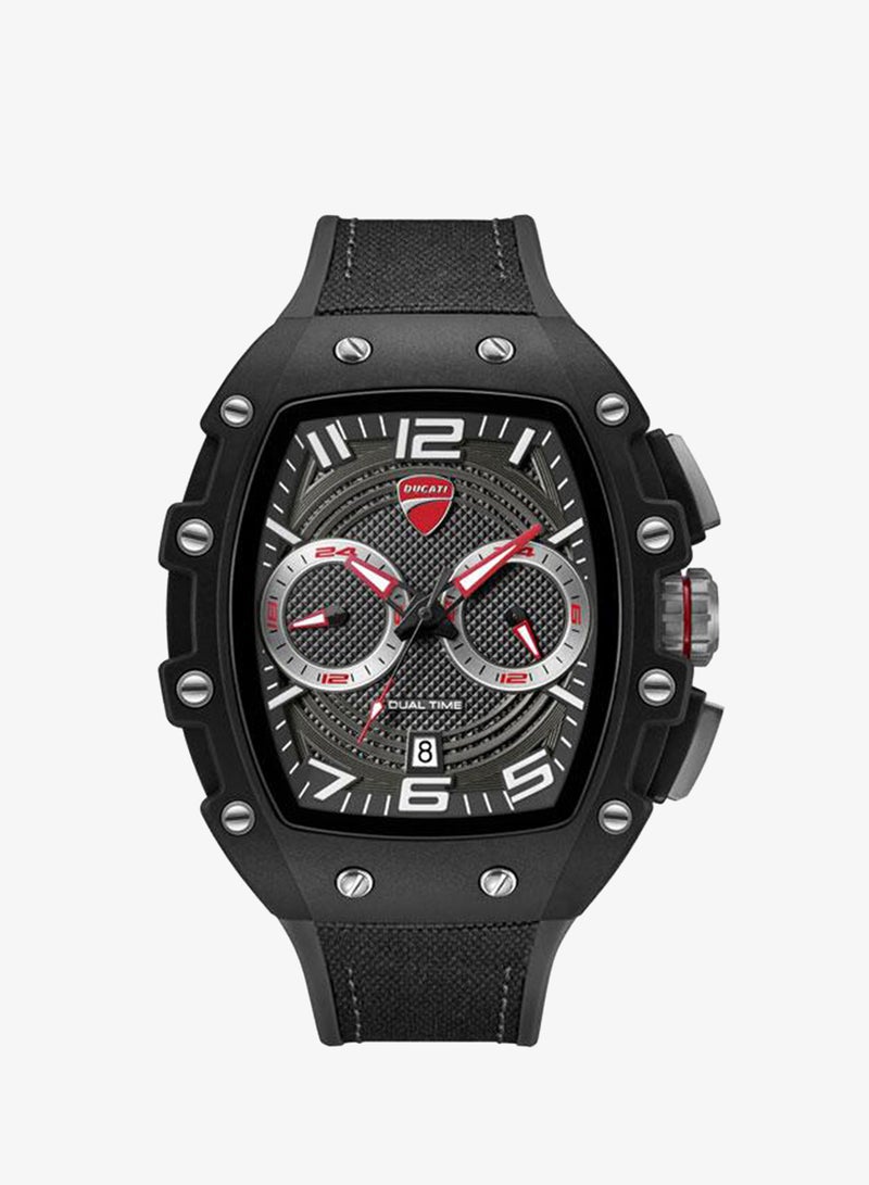 Ducati DT013 Black Grey Dial Black Silicone-Nylon Strap Multifunction Watch - 44.5mm - Image 1