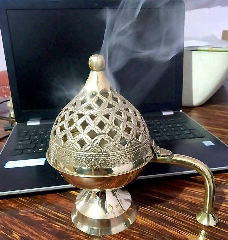 Craftomanic Brass Lobandan with HandleHandcrafted Brass Chirag DhuniFumerDhooni Dhoop Dani Dhuni - Image 3
