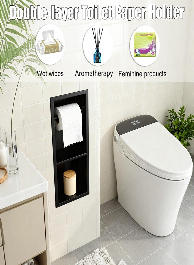 FARVIGOR Recessed Toilet Paper Holder, Matte Black Toilet Paper Roll Holder Built-in Bathroom Tissue Roll Holder with Storage, Stainless Steel，Rust-Proof and Space-Saving - Image 3