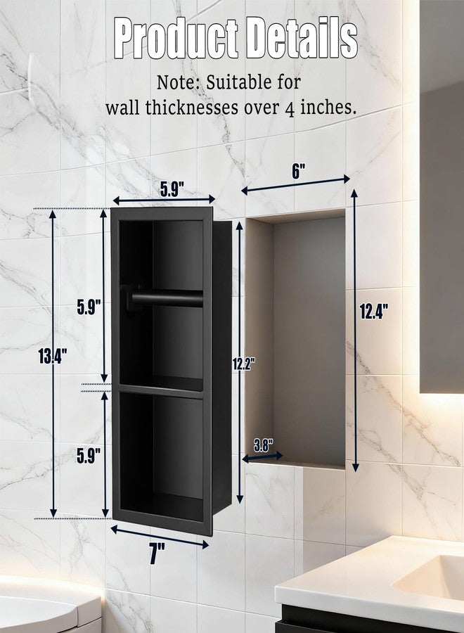FARVIGOR Recessed Toilet Paper Holder, Matte Black Toilet Paper Roll Holder Built-in Bathroom Tissue Roll Holder with Storage, Stainless Steel，Rust-Proof and Space-Saving - Image 4