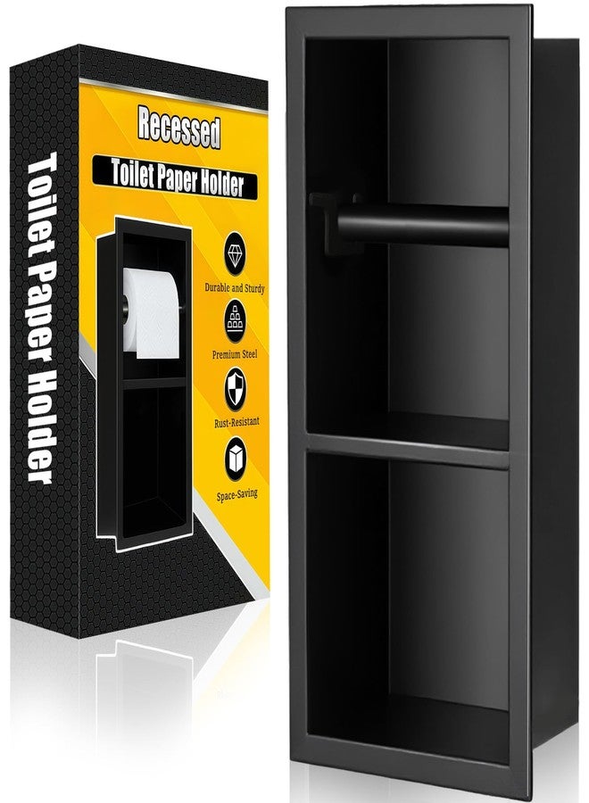 FARVIGOR Recessed Toilet Paper Holder, Matte Black Toilet Paper Roll Holder Built-in Bathroom Tissue Roll Holder with Storage, Stainless Steel，Rust-Proof and Space-Saving - Image 1