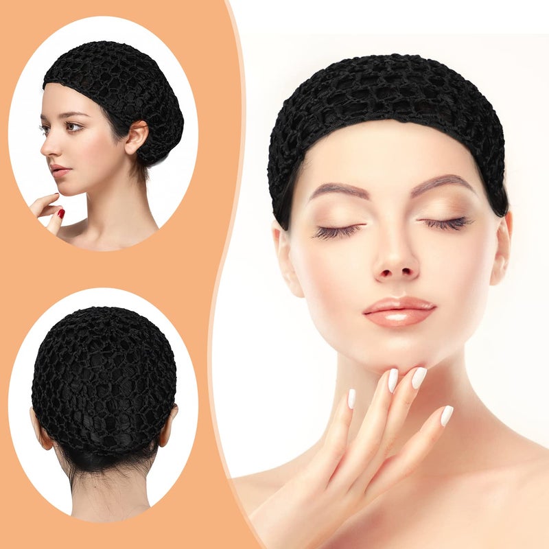 Etercycle 3 Pieces Mesh Crochet Hair Net Snoods for Women, Soft Rayon Knit Crochet Hairnet Hair Cover Accessory for Sleeping (Black) - Image 2