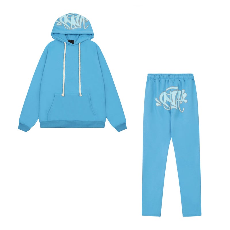 SynaWord American Loose Sweater Hoodie Sweater Trousers Syna Mens and Womens Fashion Brand Hip Hop Street Couple Casual suit Blue suit - Image 1