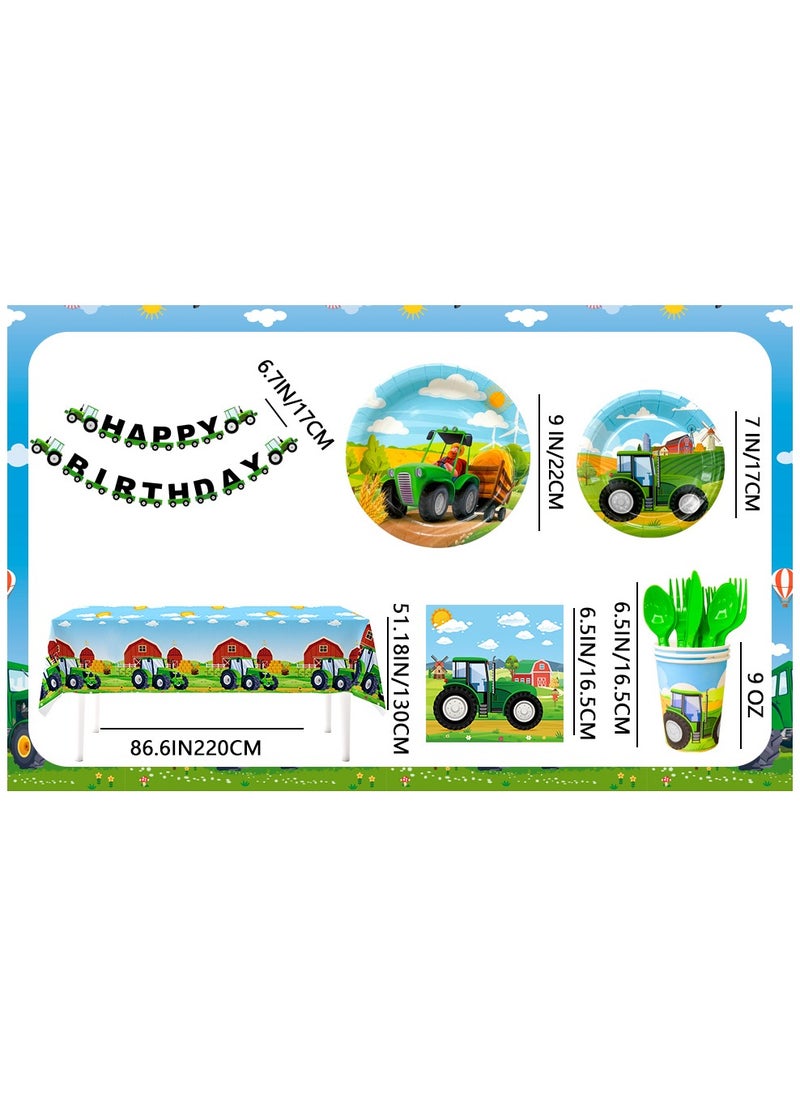 FRUITFUL PARTY - Farm Construction Party Decoration Tableware for 16 Guests, 130pcs Tractor Theme Disposable Tableware Pack - Image 1