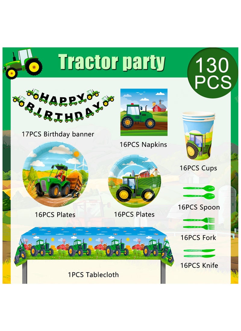 FRUITFUL PARTY - Farm Construction Party Decoration Tableware for 16 Guests, 130pcs Tractor Theme Disposable Tableware Pack - Image 1