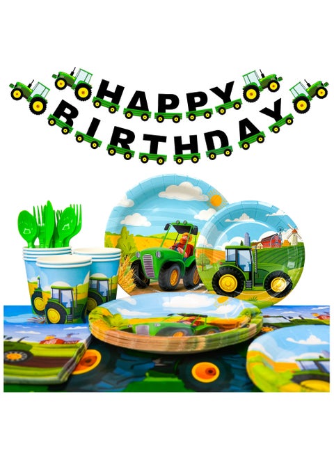 Farm Construction Party Decoration Tableware for 16 Guests, 130pcs Tractor Theme Disposable Tableware Pack