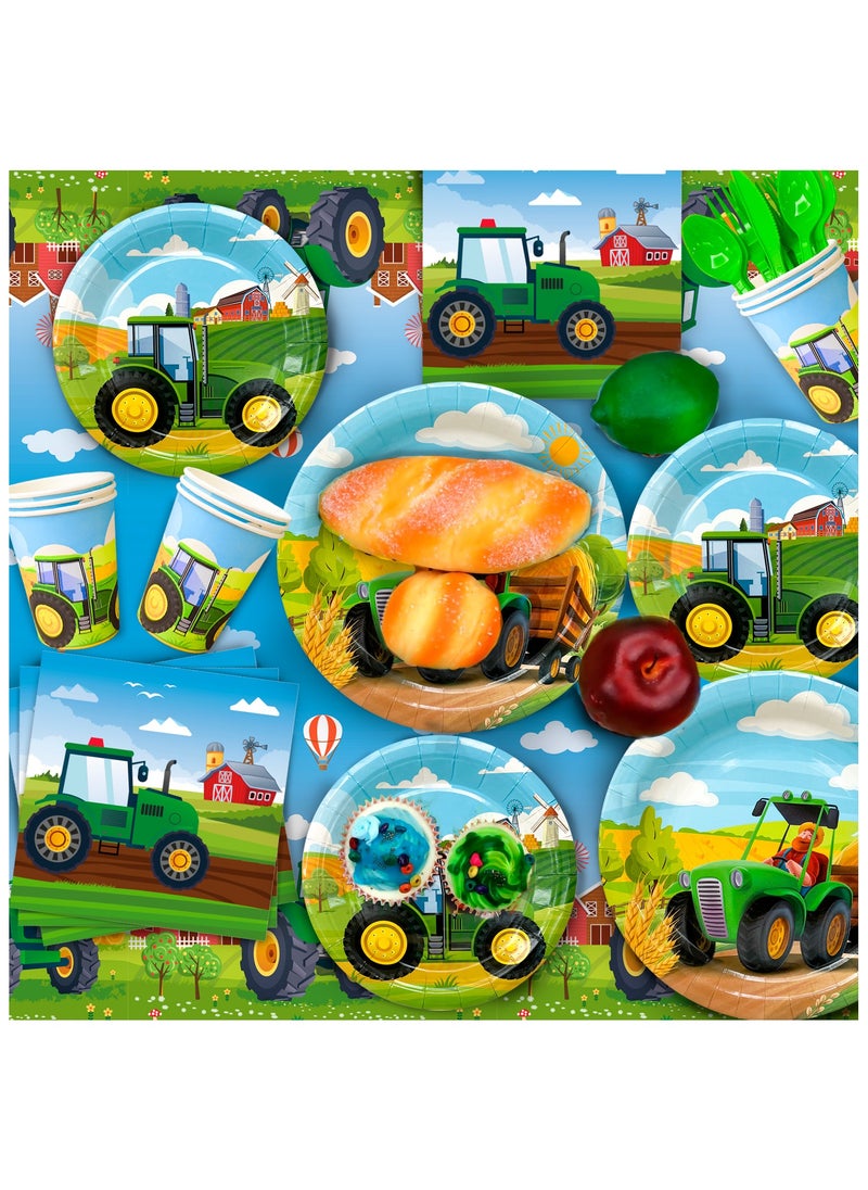 FRUITFUL PARTY - Farm Construction Party Decoration Tableware for 16 Guests, 130pcs Tractor Theme Disposable Tableware Pack - Image 1