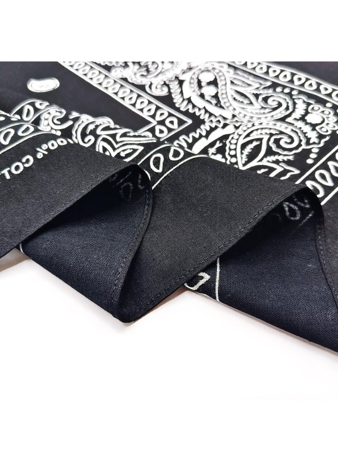 6 Pack Black Cotton Bandanas, Classic Paisley Design, 56x56 cm - Image 2