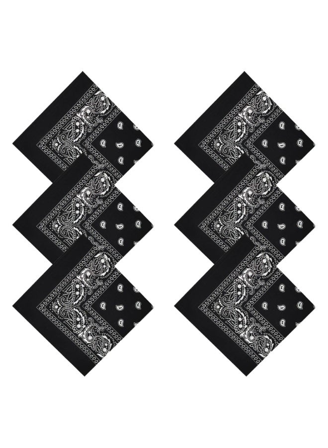 6 Pack Black Cotton Bandanas, Classic Paisley Design, 56x56 cm - Image 1