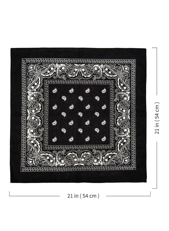 6 Pack Black Cotton Bandanas, Classic Paisley Design, 56x56 cm - Image 3