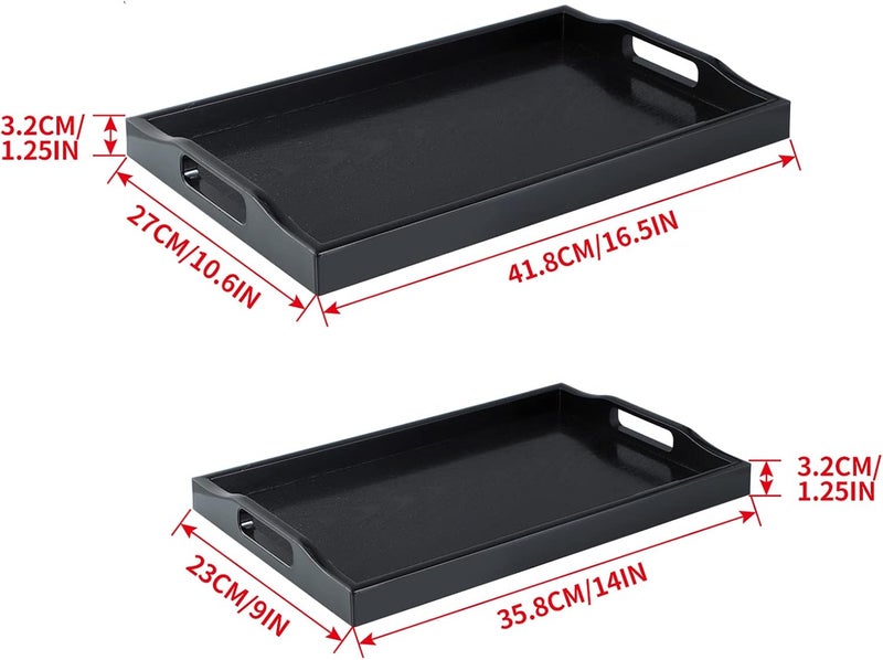 MDLUU Cleaner resistant Set of 2 Plastic Serving Trays Ottoman Tray with Cut-Out Handles, Rectangular Butler Tray for Breakfast in Bed, Coffee Table, Kitchen Countertop (Black) All-scene tailored quality - Image 3