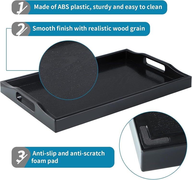 MDLUU Cleaner resistant Set of 2 Plastic Serving Trays Ottoman Tray with Cut-Out Handles, Rectangular Butler Tray for Breakfast in Bed, Coffee Table, Kitchen Countertop (Black) All-scene tailored quality - Image 4